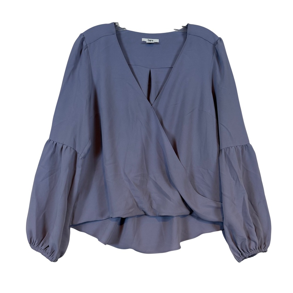 Bar III Womens Wrap Front Bishop Sleeve‎ V-Neck Blouse Dusty Blue •L• Romantic